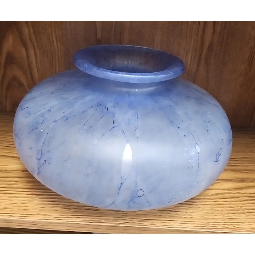 Vintage Aqua Blue Art Glass White Vase 7